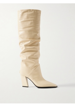 Jimmy Choo - Hart 85 Ruched Snake-effect Leather Knee Boots - Off-white - IT36,IT37,IT37.5,IT38,IT38.5,IT39,IT39.5,IT40,IT41,IT42
