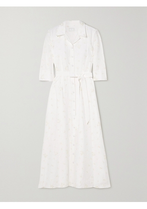 Erdem - Kasia Belted Embroidered Linen Midi Shirt Dress - Ivory - UK 6,UK 8,UK 10,UK 12,UK 14,UK 16,UK 18,UK 20,UK 22