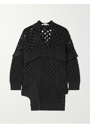 Stella McCartney - Layered Ribbed And Open-knit Cotton-blend Sweater - Black - small,medium,large