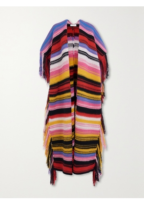 Chloé - Fringed Striped Macramé Recycled Cashmere Wrap - Purple - One size