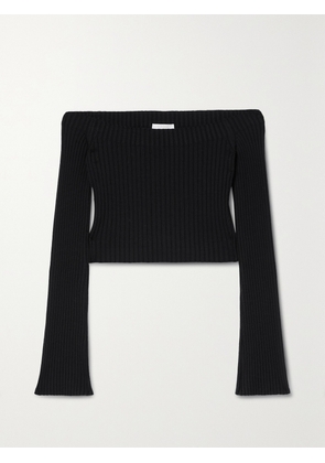 Chloé - + Net Sustain Off-the-shoulder Cropped Ribbed Wool And Cashmere-blend Sweater - Black - x small,small,medium,large,x large