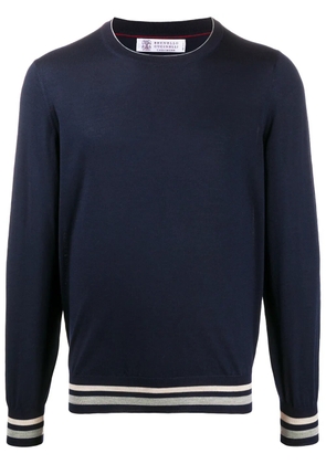 Brunello Cucinelli stripe-hem crew neck sweater - Blue