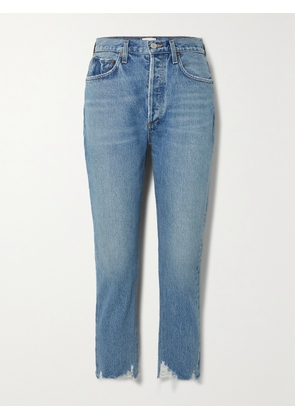 AGOLDE - Riley Cropped Frayed High-rise Straight-leg Organic Jeans - Blue - 23,24,25,26,27,28,29,30,31,32