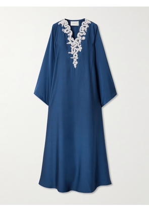 Shatha Essa - Faux Pearl-embellished Embroidered Twill Gown - Blue - small,medium,large,x large