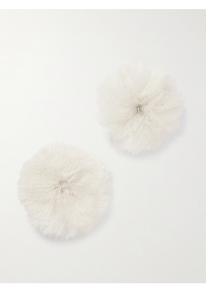 Clio Peppiatt - Camelia Set Of Two Frayed Embellished Tulle Hair Clips - Ivory - One size