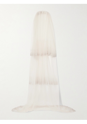 Clio Peppiatt - Tiered Embellished Tulle Veil - Ivory - One size