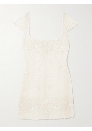 Clio Peppiatt - Cora Embellished Tulle Mini Dress - Ivory - x small,small,medium,large,x large
