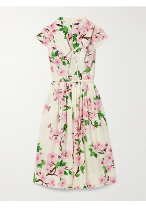 Oscar de la Renta - Belted Pleated Printed Cotton-blend Poplin Midi Dress - Multi - US0,US2,US4,US6,US8,US10,US12,US14