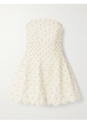 Clio Peppiatt - Scallop Strapless Embellished Taffeta Mini Dress - Ivory - xx small,x small,small,medium,large,x large
