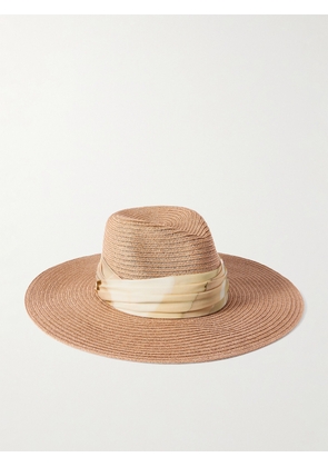 Eugenia Kim - Emmanuelle Printed Grosgrain-trimmed Hemp Fedora - Brown - One size
