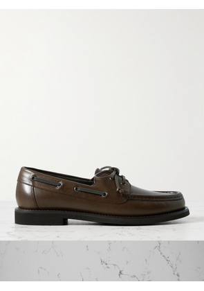 Brunello Cucinelli - Embellished Leather Boat Shoes - Brown - IT36.5,IT37,IT37.5,IT38,IT38.5,IT39,IT39.5,IT40,IT40.5,IT41