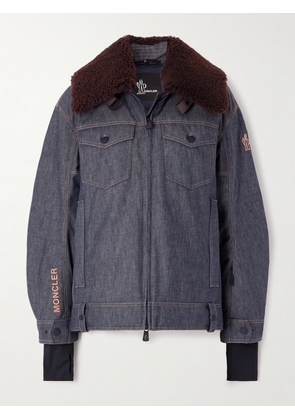 Moncler Grenoble - Yunque Shearling-trimmed Denim Down Jacket - Blue - 00,1,2,3,4,5