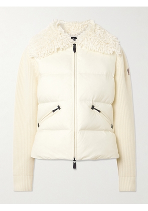 Moncler Grenoble - Fleece And Quilted Shell-paneled Ribbed Wool Cardigan - White - xx small,x small,small,medium,large,x large,xx large