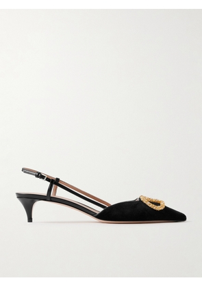 Valentino Garavani - Vlogo Embellished Velvet Slingback Pumps - Black - IT36,IT36.5,IT37,IT37.5,IT38,IT38.5,IT39,IT39.5,IT40,IT40.5,IT41,IT41.5,IT42