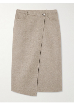Brunello Cucinelli - Asymmetric Brushed-wool Midi Wrap Skirt - Neutrals - IT38,IT40,IT42,IT44,IT46,IT48