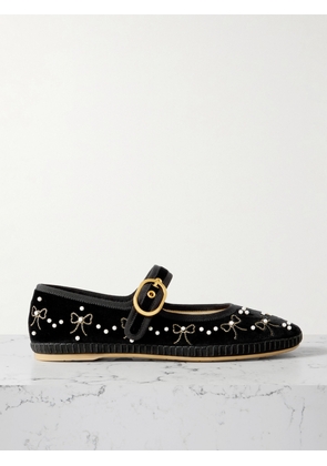 Valentino Garavani - Endouce Embellished Grosgrain-trimmed Velvet Mary Jane Ballet Flats - Black - IT35,IT35.5,IT36,IT36.5,IT37,IT37.5,IT38,IT38.5,IT39,IT39.5,IT40,IT40.5,IT41,IT41.5,IT42