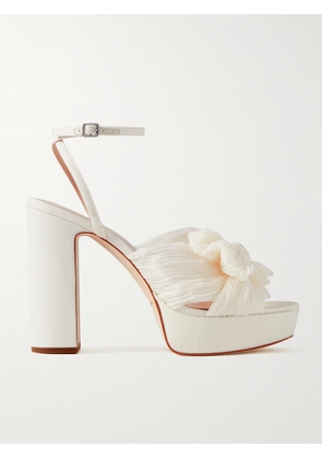 Loeffler Randall - Natalia Bow-embellished Plissé-organza Platform Sandals - White - US5,US5.5,US6,US6.5,US7,US7.5,US8,US8.5,US9,US9.5,US10,US10.5,US11