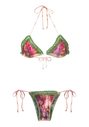 Amir Slama crochet-detail tie-dye triangle bikini - Multicolour