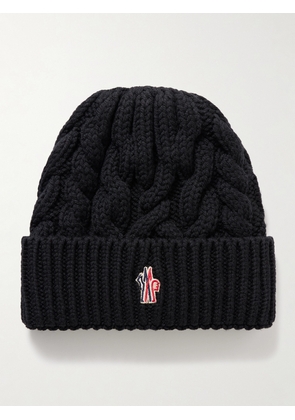Moncler Grenoble - Appliquéd Cable-knit Wool Beanie - Black - One size
