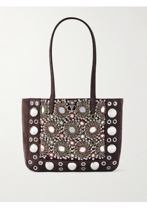 Valentino Garavani - Nellcôte Embellished Suede Tote - Brown - One size