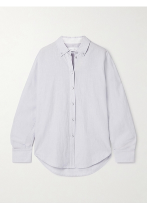 Proenza Schouler White Label - Caroline Striped Cotton And Linen-blend Oxford Shirt - Blue - xx small,x small,small,medium,large,x large