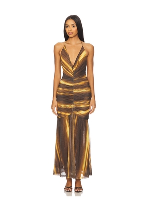 Bardot Aries Mesh Maxi Dress in Brown. Size 10. Also in 4, 6, 8, 12.
