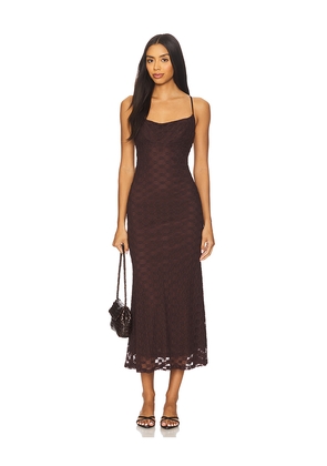 Bardot Adoni Mesh Midi Dress in Chocolate. Size 10. Also in 12, 2, 6, 8.