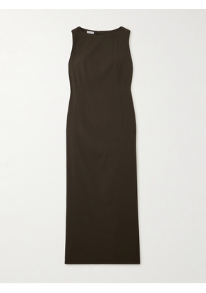 Brunello Cucinelli - Bead-embellished Wool-blend Twill Maxi Dress - Brown - xx small,x small,small,medium,large,x large