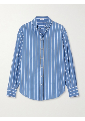 Brunello Cucinelli - Bead-embellished Striped Cotton And Silk-blend Poplin Shirt - Blue - xx small,small,medium,large,x large