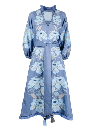 Yuliya Magdych floral-jacquard linen midi dress - Blue