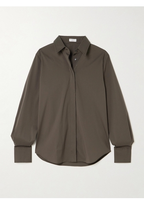 Brunello Cucinelli - Bead-embellished Cotton-blend Poplin Shirt - Brown - xx small,x small,small,medium,large,x large