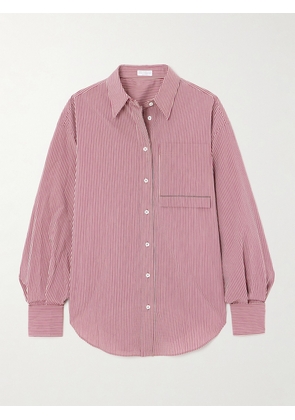 Brunello Cucinelli - Bead-embellished Striped Cotton-blend Poplin Shirt - Burgundy - xx small,x small,small,medium,large,x large