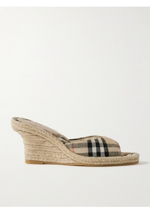 Burberry - Checked Canvas-jacquard Espadrille Wedge Mules - Neutrals - IT37,IT38,IT39,IT40