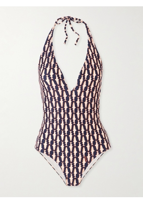 La DoubleJ - Printed Halterneck Swimsuit - Blue - xx small,x small,small,medium,large,x large,xx large