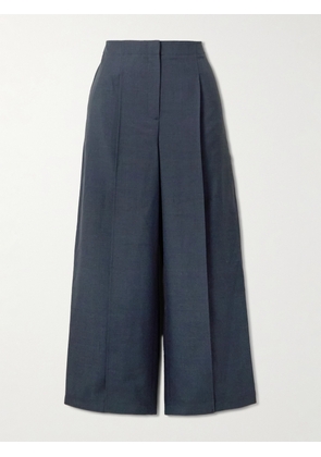 Theory - Cropped Pleated Cotton-twill Wide-leg Pants - Blue - US0,US2,US4,US6,US8,US10,US12