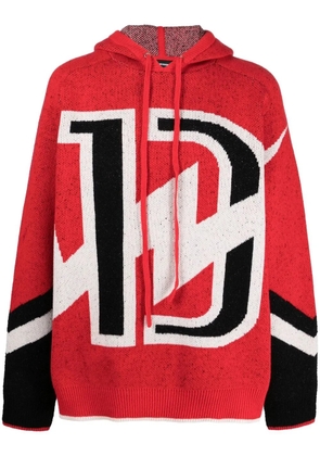 We11done wool-blend logo-print hoodie - Red