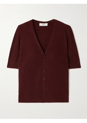 Arch4 - Katya Ribbed Organic Cashmere Cardigan - Burgundy - x small,small,medium,large,x large