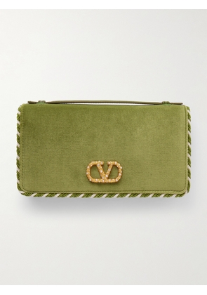 Valentino Garavani - Vlogo Signature Embellished Leather-trimmed Velvet Wallet - Green - One size