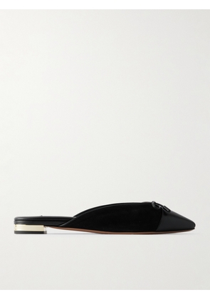 Aquazzura - Gioia Bow-embellished Leather-trimmed Suede Slippers - Black - IT36,IT36.5,IT37,IT37.5,IT38,IT38.5,IT39,IT39.5,IT40,IT40.5,IT41,IT41.5,IT42