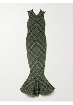 Conner Ives - Fluted Checked Cotton-blend Gauze Midi Dress - Green - x small,small,medium,large