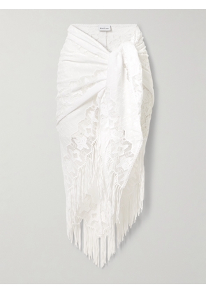 Miguelina - Julia Fringed Embroidered Cotton-voile And Lace Pareo - White - One size