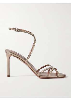 Aquazzura - Love Struck 85 Crystal-embellished Metallic Leather Sandals - Gold - IT36,IT36.5,IT37,IT37.5,IT38,IT38.5,IT39,IT39.5,IT40,IT40.5,IT41,IT41.5,IT42