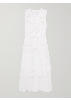 Miguelina - Alexia Belted Embroidered Cotton-voile And Lace Midi Dress - White - x small,small,medium,large