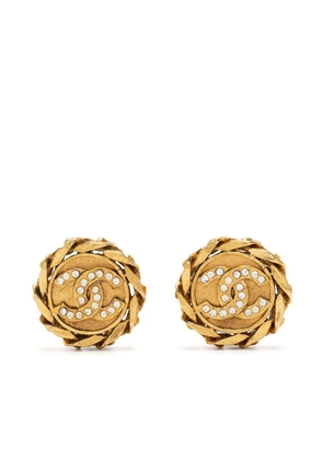 CHANEL Pre-Owned 1998 CC rhinestone-embellished clip-on earrings - Gold
