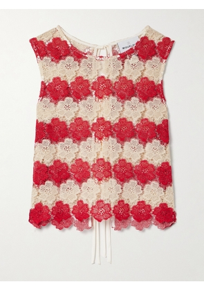 Miguelina - Dupree Cropped Guipure Lace Tank - Red - x small,small,medium,large