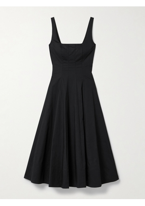 STAUD - Wells Pleated Cotton-blend Poplin Midi Dress - Black - US00,US0,US2,US4,US6,US8,US10,US12,US14,US16