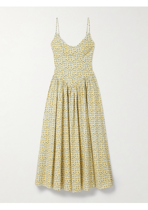 STAUD - Dena Pleated Printed Cotton-blend Poplin Maxi Dress - Yellow - US0,US2,US4,US6,US8,US10,US12,US14,US16