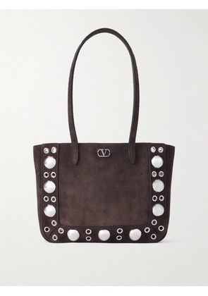 Valentino Garavani - Nellcôte Mini Embellished Suede Tote - Brown - One size