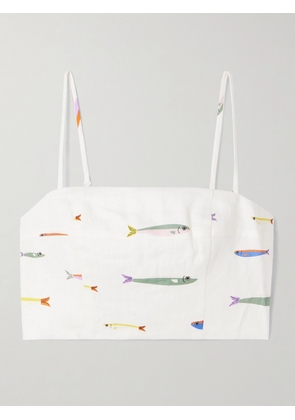 STAUD - Federico Cropped Printed Linen Top - Ivory - x small,small,medium,large,x large