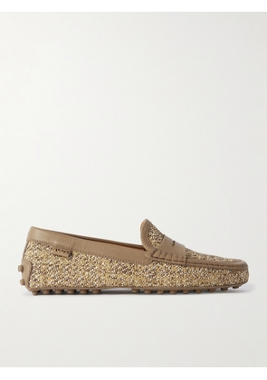 Tod's - Leather-trimmed Raffia Mocassins - Neutrals - IT36,IT36.5,IT37,IT37.5,IT38,IT38.5,IT39,IT39.5,IT40,IT40.5,IT41,IT41.5,IT42